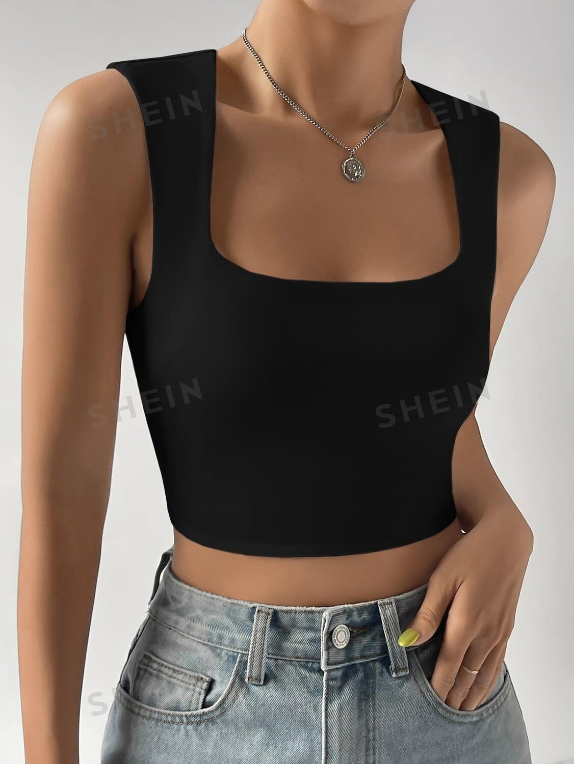 

Майка Shein Ezwear Balletcore на бретелях, черный
