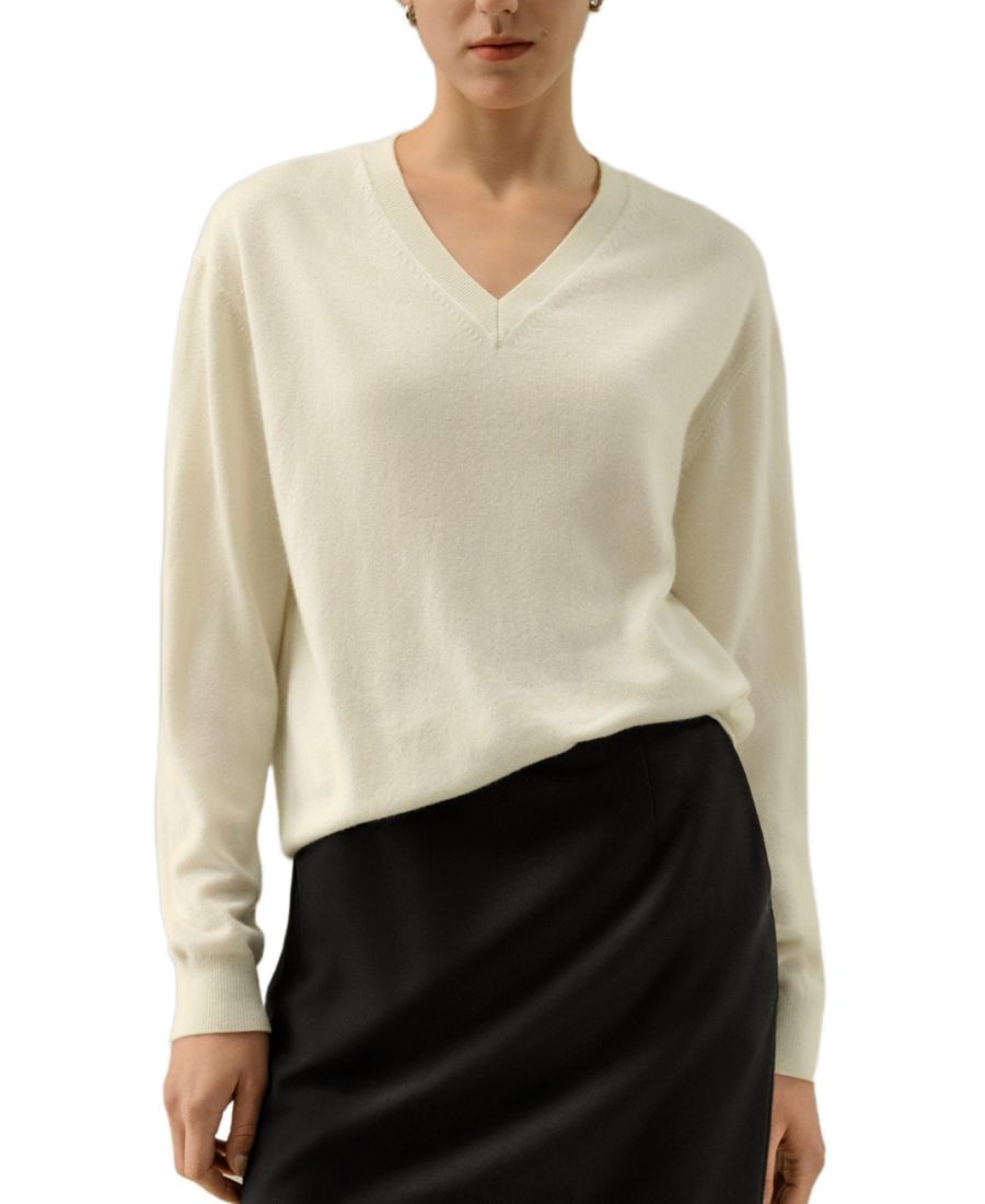 

Детский кашемировый свитер с V-образным вырезом LILYSILK, Natural white