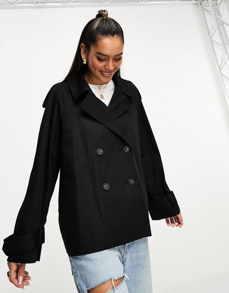 

Короткий легкий черный тренч ASOS DESIGN