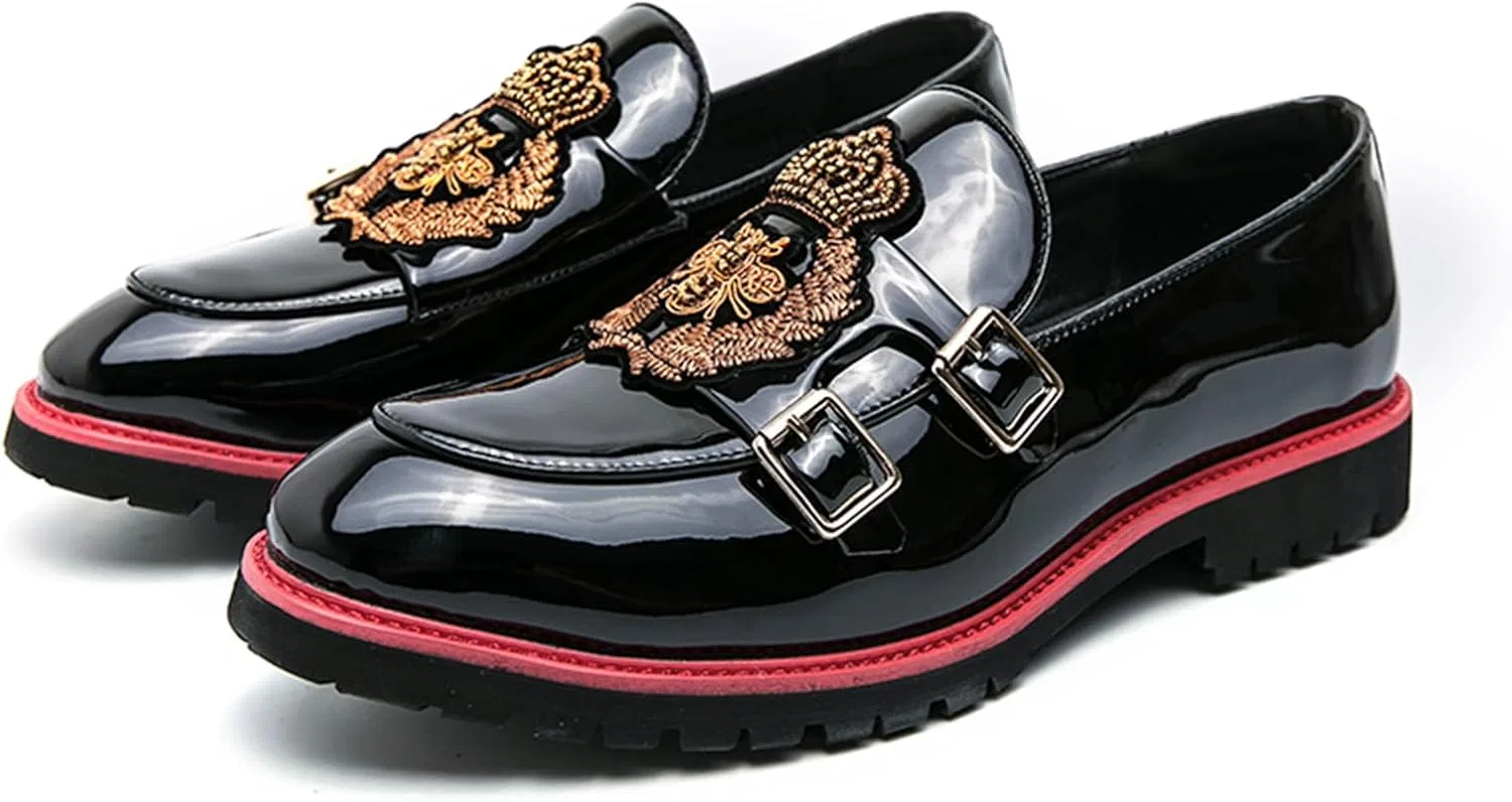 Лоферы мужские кожаные лаковые на каблуке, Black JSDWNDO