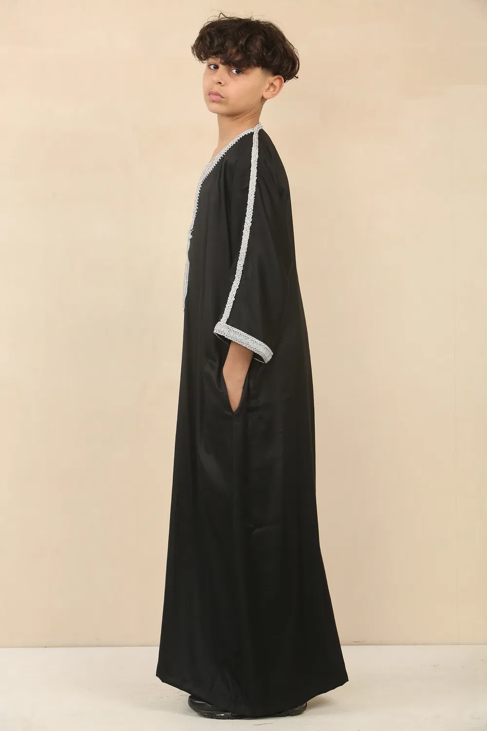 Arabic Thobes Детский черный марокканский халат для мальчиков Тобе Джубба Ид Джеллаба Гандура — фото 3