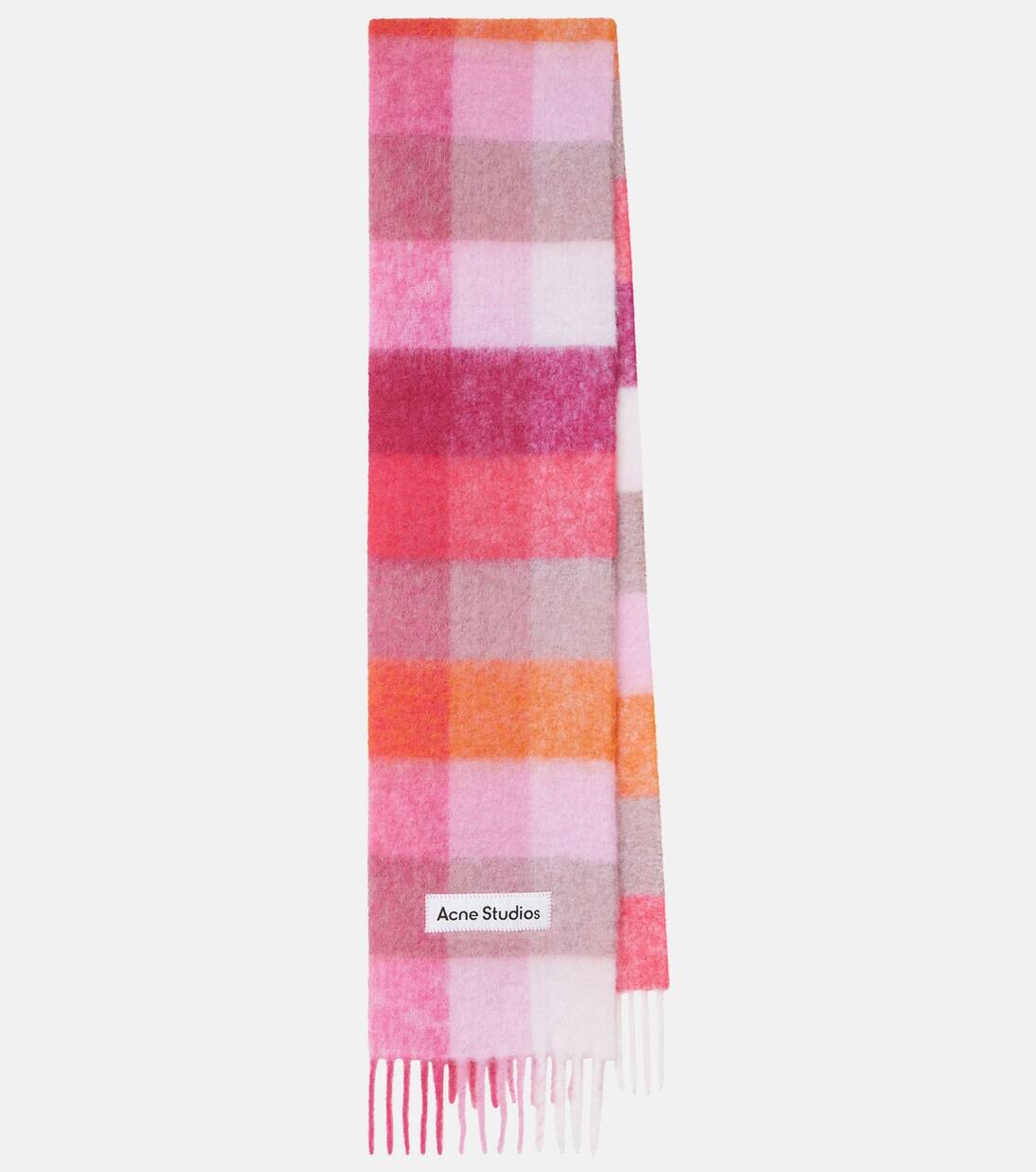 

Шарф из смесовой шерсти с логотипом в клетку Acne Studios, цвет pink/fuchsia/white