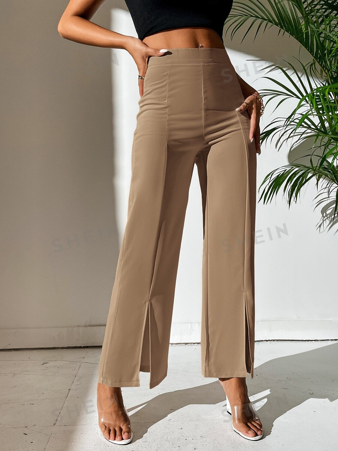 

Брюки классические Shein Petite прямые, песочный