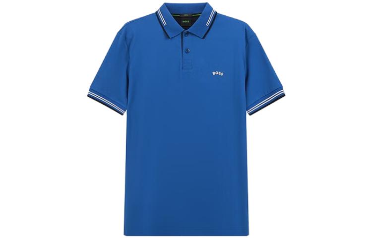 

HUGO BOSS SS23 Мужская футболка-поло с изогнутым логотипом Blue, Синий, HUGO BOSS SS23 Мужская футболка-поло с изогнутым логотипом Blue