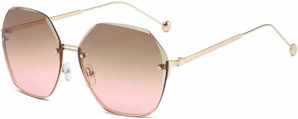 

Модные безрамочные многоугольные солнцезащитные очки в стиле ретро, ​​классика, роскошь, для вождения и путешествий, защита от УФ-излучения UV400 TKKTLLT, Gold Tea Pink