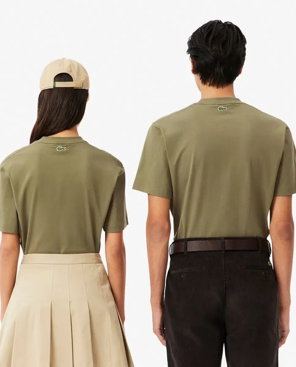 Унисекс хлопковая футболка с эксклюзивным принтом и коротким рукавом Lacoste, Verde Militar — фото 2