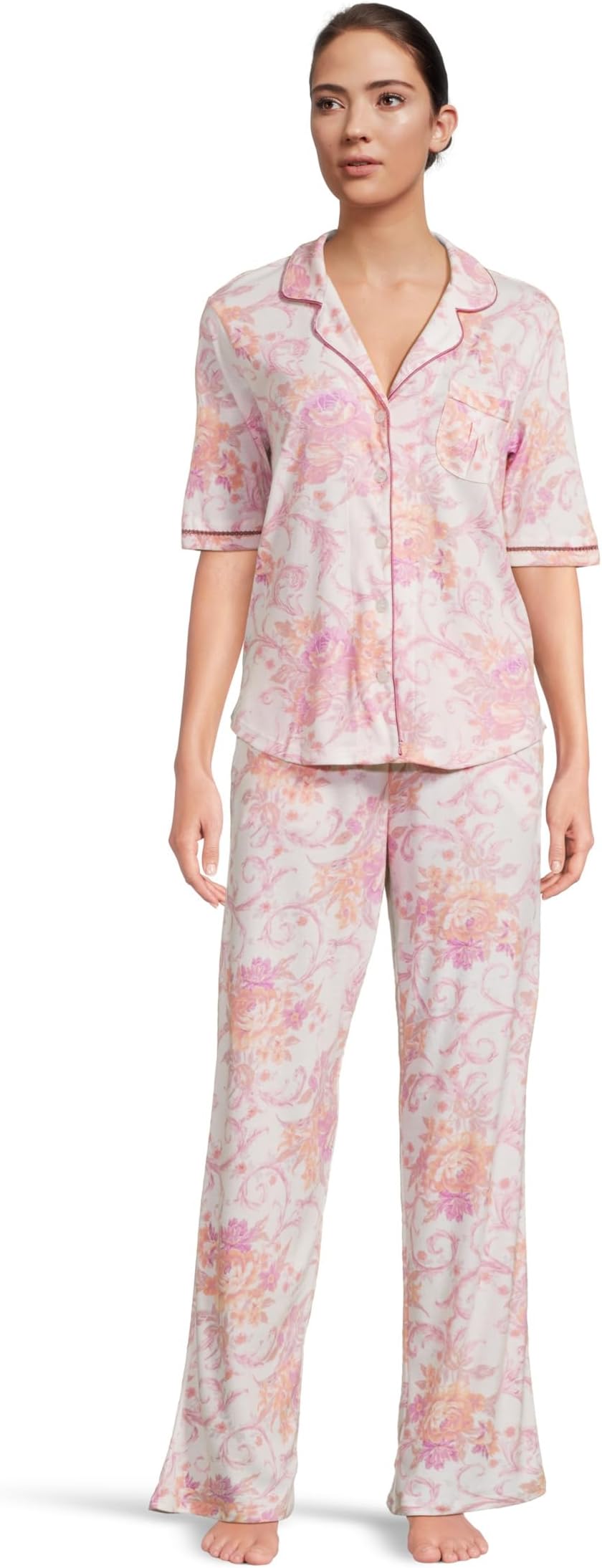 

Пижама Karen Neuburger Romantic Fields Elbow Sleeve Pajama Set with Lace, цвет Regal Floral