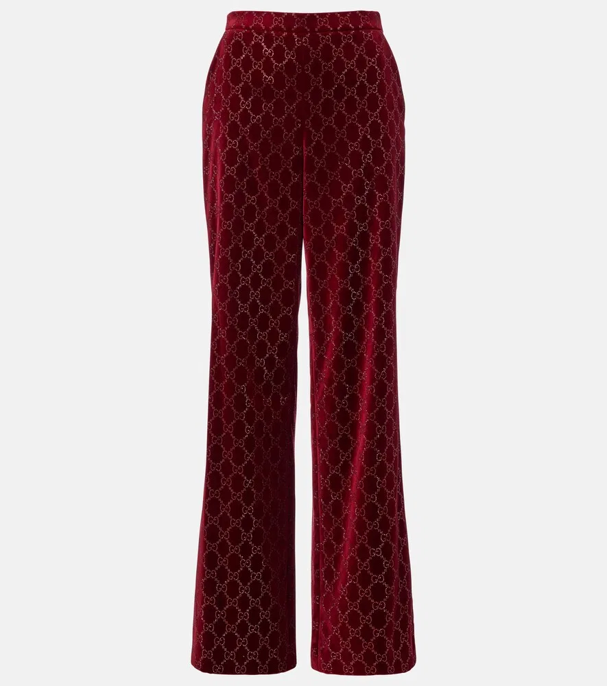 Брюки широкие Gucci GG, хлопковый бархат, красный