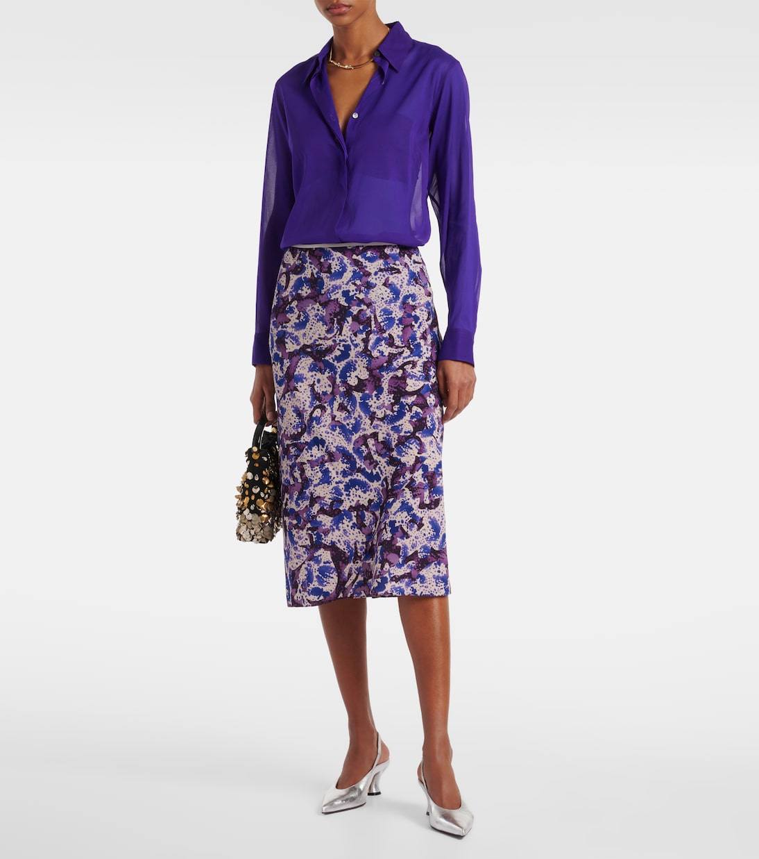 Рубашка из смесового шелка Dries Van Noten, фиолетовый — фото 2