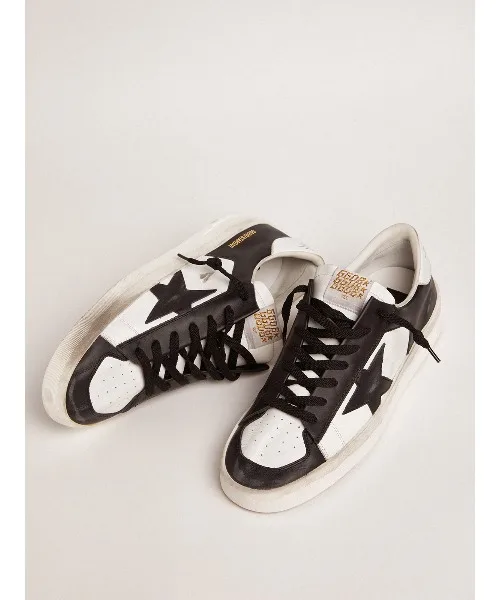 Мужские кроссовки из кожи Stardan GOLDEN GOOSE бело-черные — фото 2
