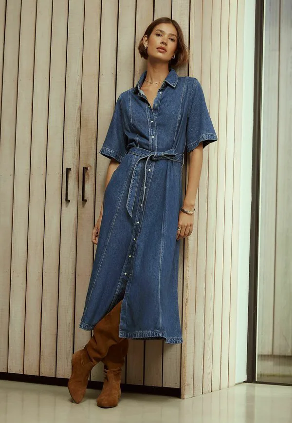 Джинсовое платье прямого кроя с короткими рукавами Next, Mid Blue Denim