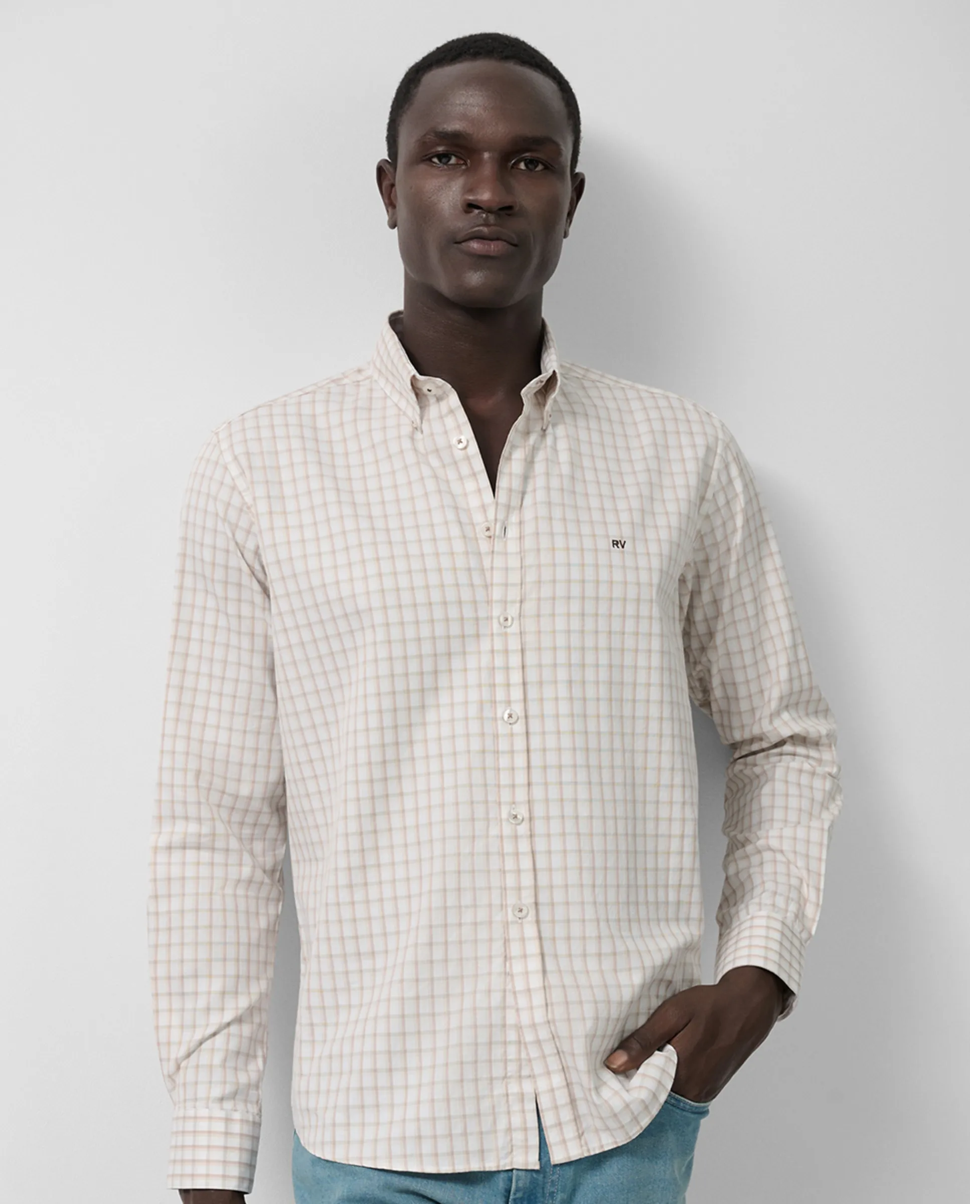 

Мужская спортивная рубашка прямого кроя в клетку Roberto Verino, светло-коричневый