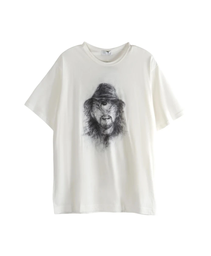 

Футболка с монохромным портретным рисунком Yohji Yamamoto, белый