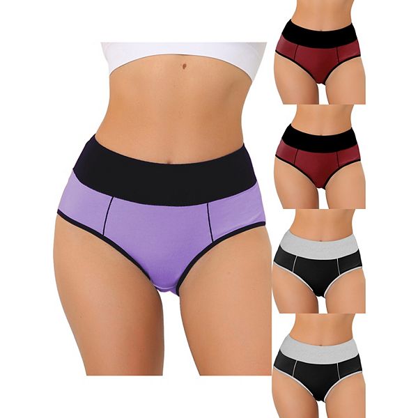 

5 упаковок женских брифи с высокой талией, контролем живота и цветными блоками, доступны в плюс-размерах и разных цветах Allegra K, Burgundy Bk Pp