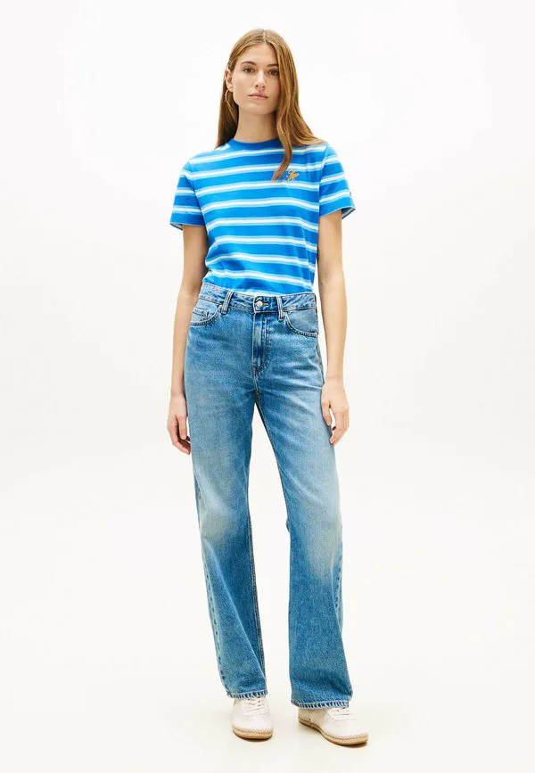 Футболка с вышитым логотипом, круглый вырез, базовая футболка Tommy Hilfiger, Preppy Stripe Blue Orbit — фото 2