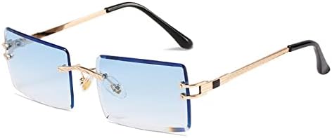 

Солнцезащитные очки без оправы прямоугольной формы для женщин, очки без оправы для мужчин, сверхлегкие солнцезащитные очки с защитой от УФ-излучения UV400 MTZJH, Gold Blue