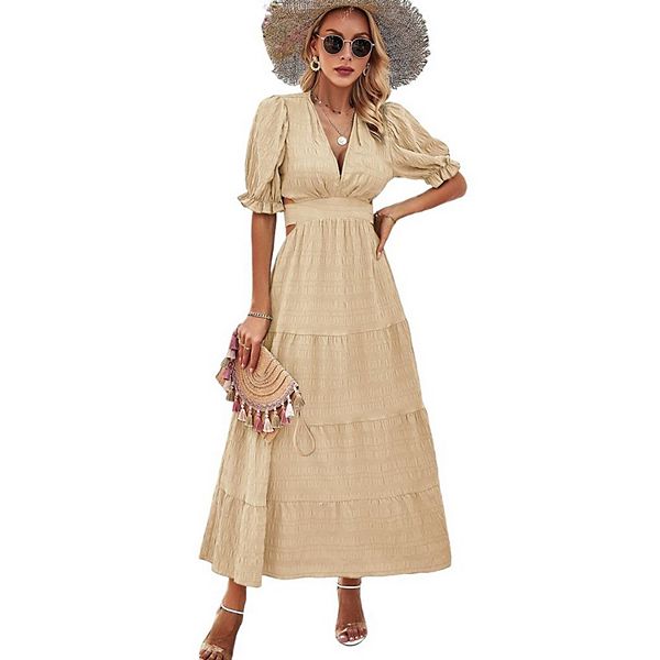 

Женское платье с коротким рукавом и v-образным вырезом Xuba, Khaki