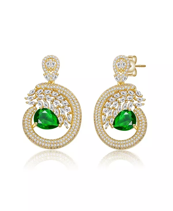 

Серьги-Подвески с покрытием из 14-каратного золота и зелеными кубическими цирконами грушевидной формы Rachel Glauber, green