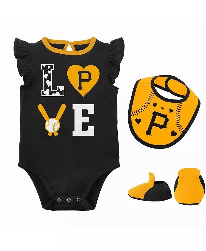 

Комплект из трех предметов: нагрудник, боди и пинетки Pittsburgh Pirates Love of Baseball для новорожденных и младенцев, мальчиков и девочек, черный, золотой Outerstuff
