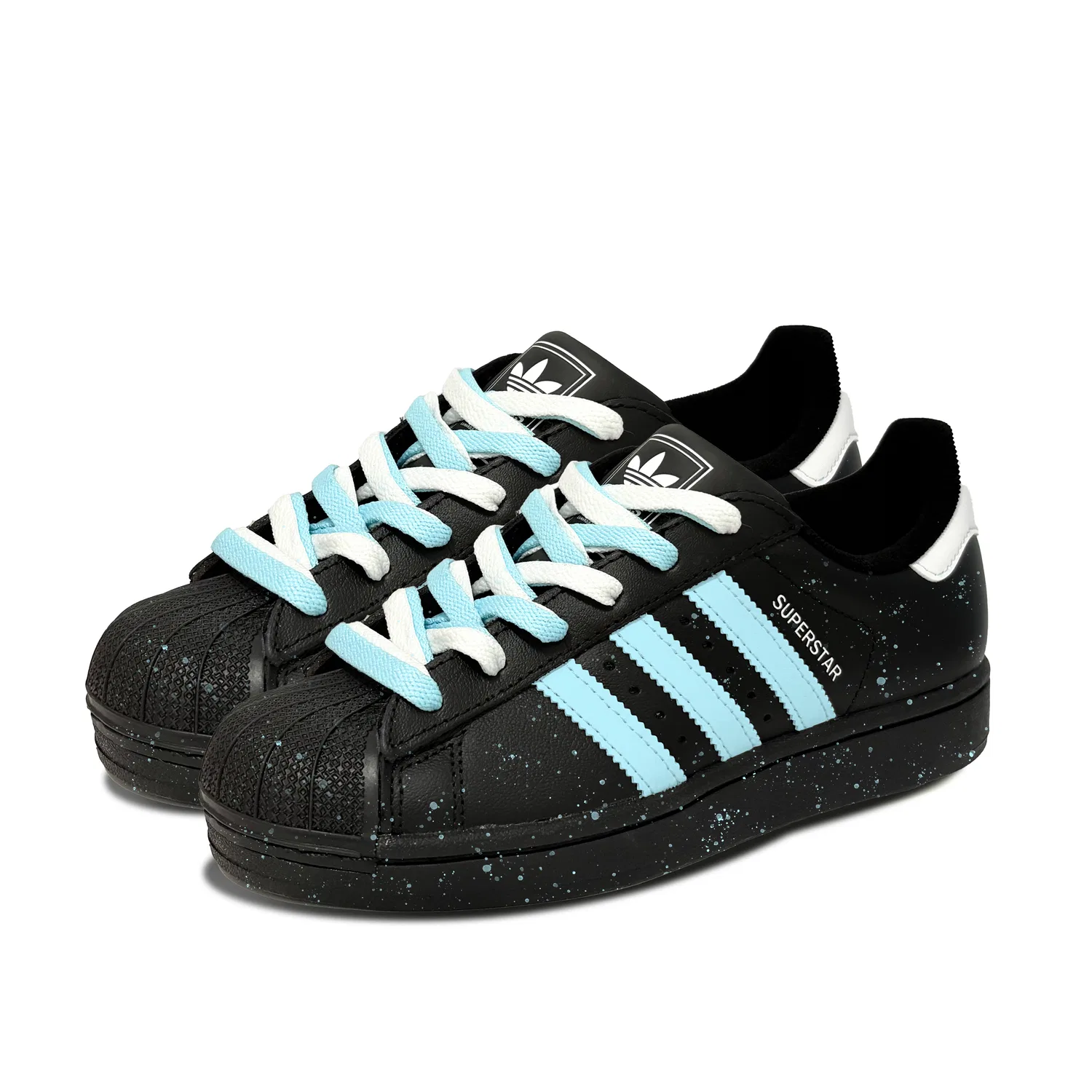 Кроссовки для скейтбординга Superstar 2 Blue Ink Splatter Leather Abrasion Resistant Low top Kids' Black Adidas Originals — фото 4