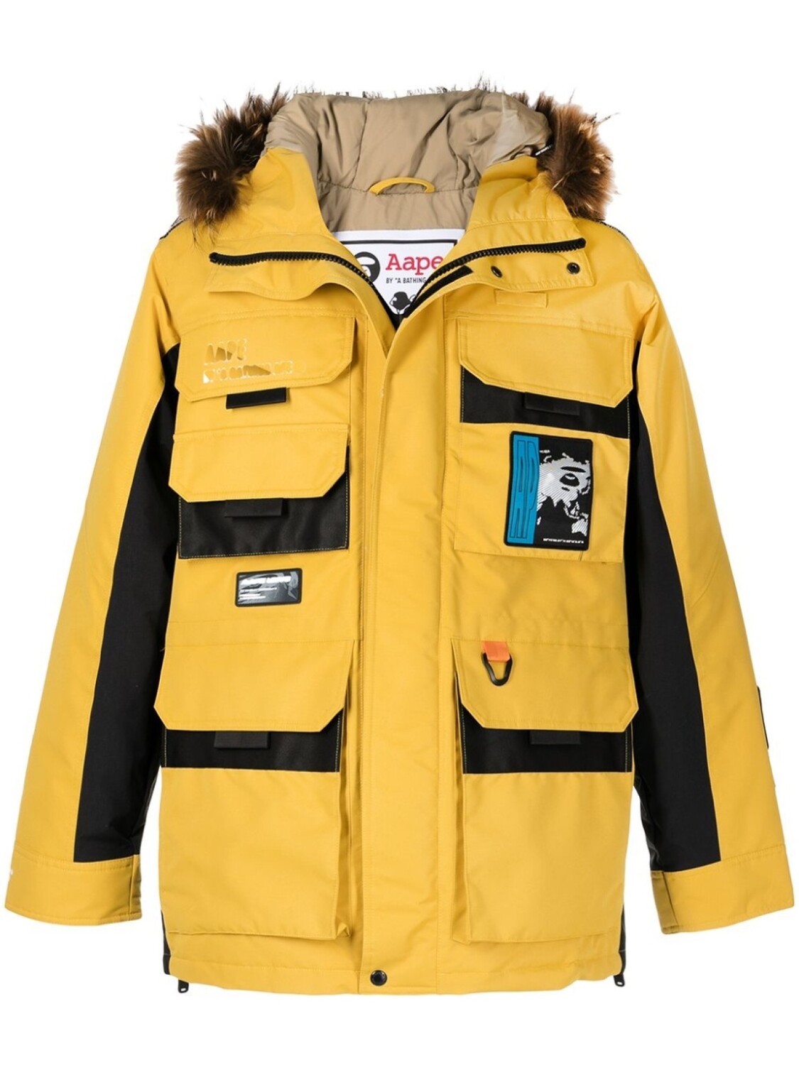 

AAPE BY *A BATHING APE пуховик с капюшоном и карманами, желтый