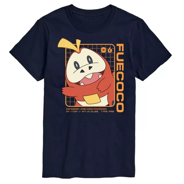

Мужская футболка с принтом статистики покемона Fuecoco Licensed Character, синий