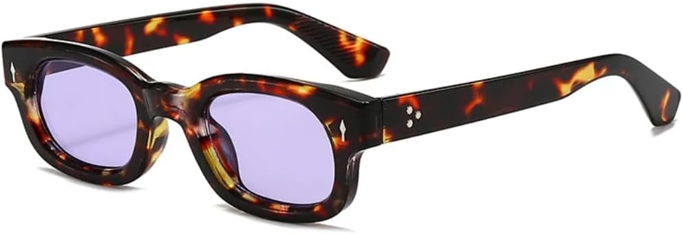 

Ретро маленькие солнцезащитные очки конфетных цветов для женщин, модные трендовые очки с заклепками для мужчин, леопардовый принт, защита от УФ-излучения UV400 TVTBBVV, Leopard Purple