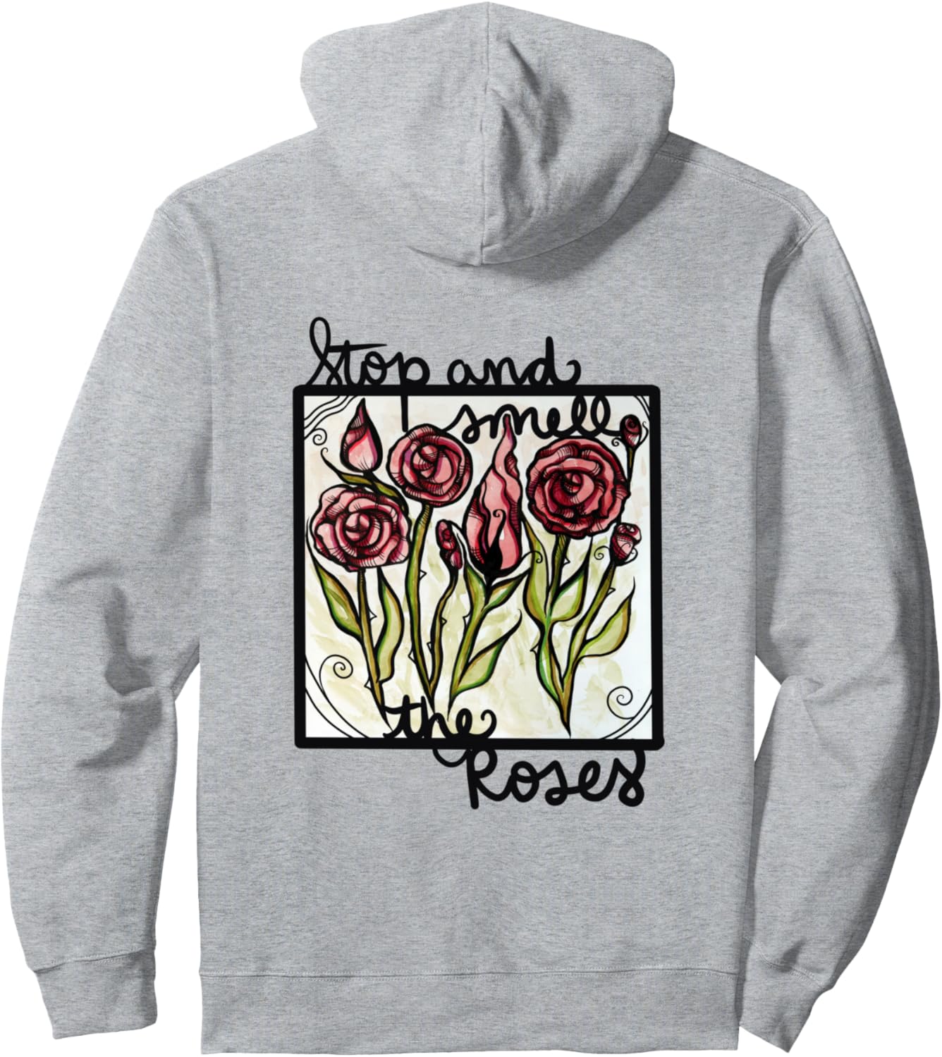 

Худи Stop and Smell the Roses Retro Red Rose Artwa, серое Garden Bubb