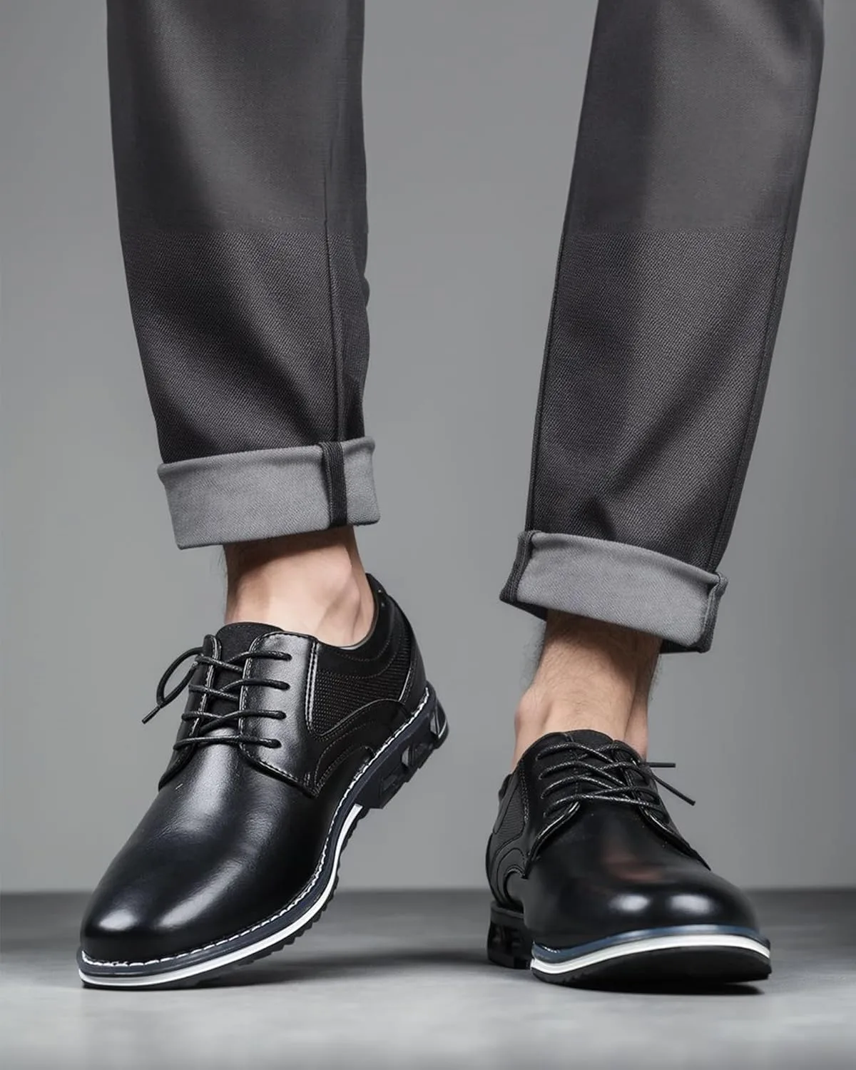 

Мужские классические туфли Повседневные деловые Оксфорды Дерби Ортопедическая кожа Удобная обувь для ходьбы Офисные лоферы Рабочие балетки Recyphi, черный