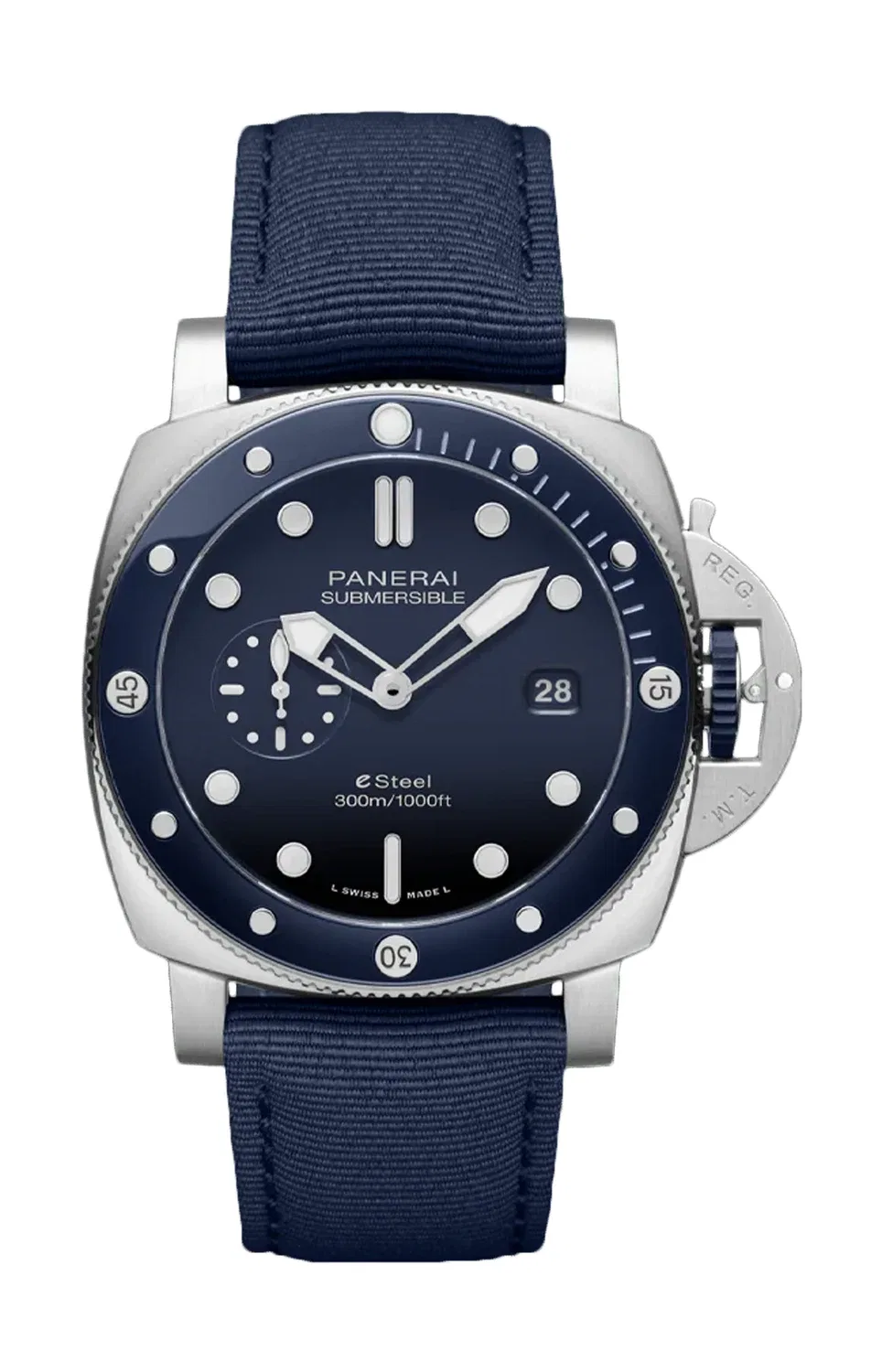 SUBMERSIBLE QUARANTAQUATTRO ESTEEL ГЛУБОКИЙ СИНИЙ - PAM01289 PANERAI, серебряный