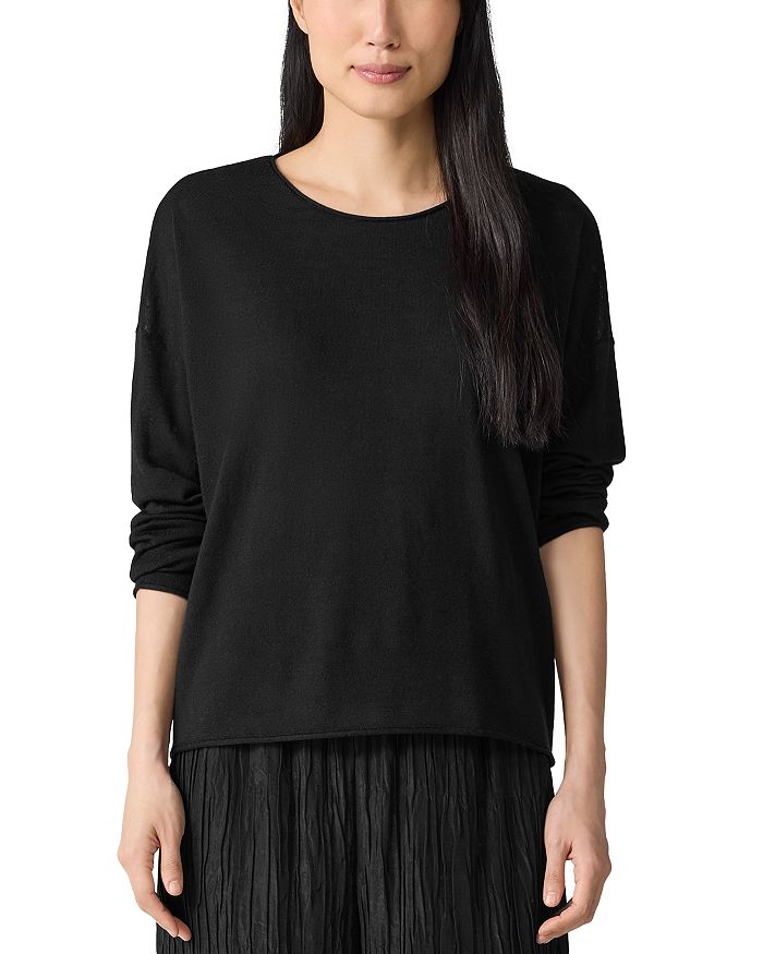 

Шерстяной свитер с круглым вырезом Eileen Fisher, черный