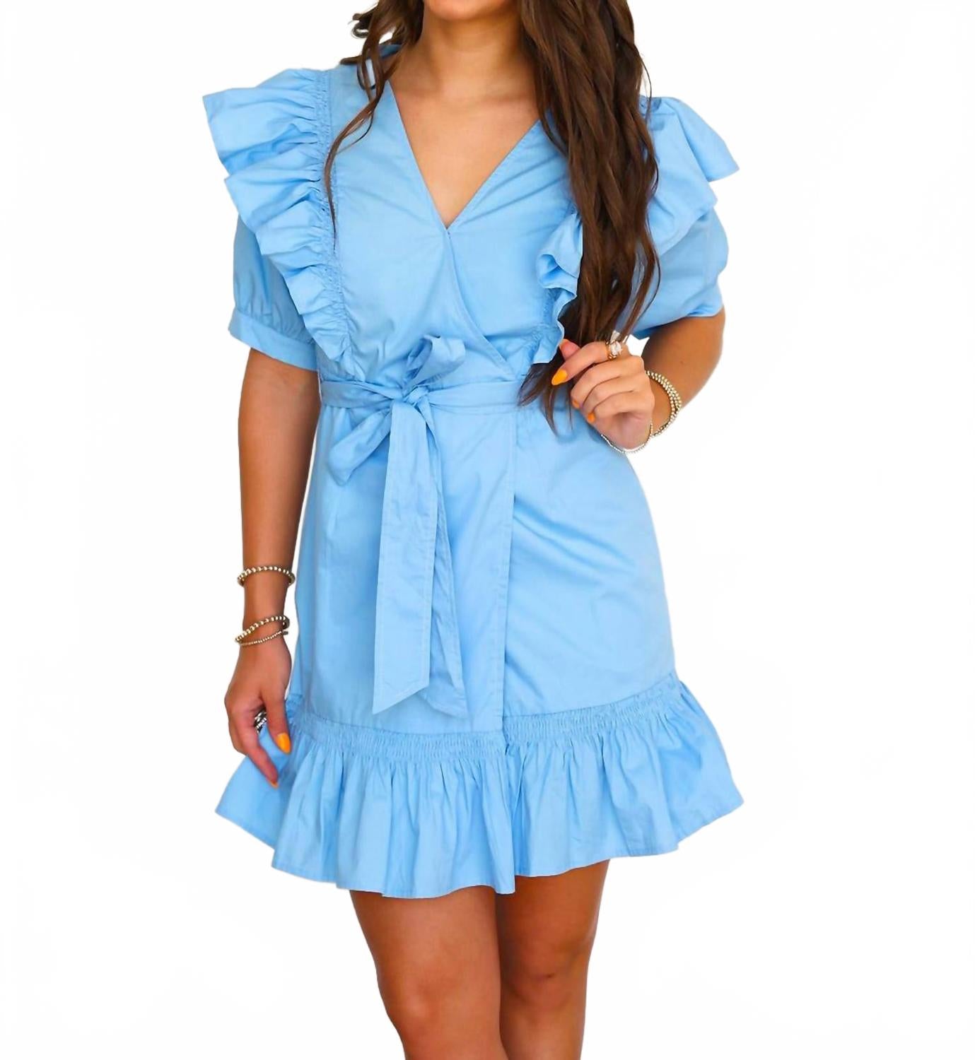 

Синий платье-раппорт с рюшами из поплина Karlie