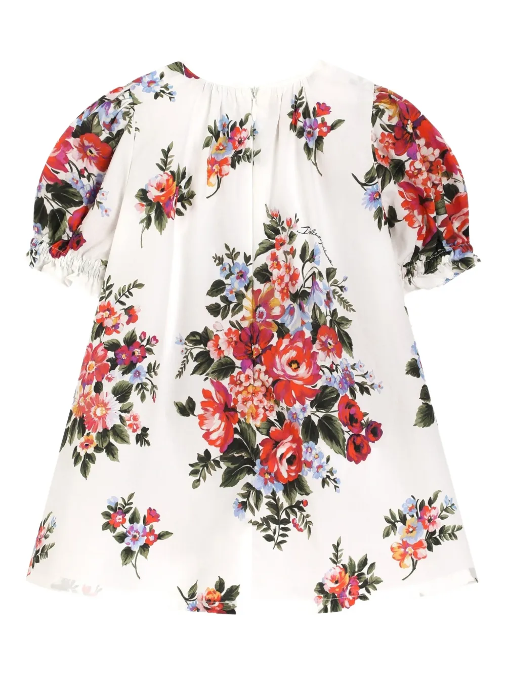 Платье с цветочным принтом и пышными рукавами Dolce & Gabbana Kids, белый — фото 2
