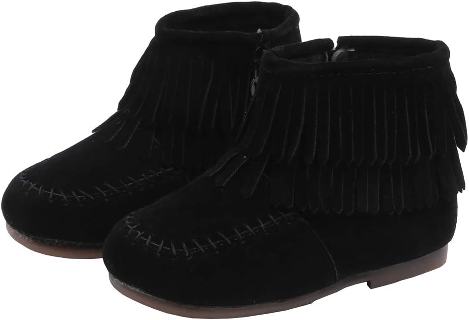 

Детские замшевые ботильоны с кисточками, на молнии сбоку, зимние короткие сапожки для снега Lakiolins, Black