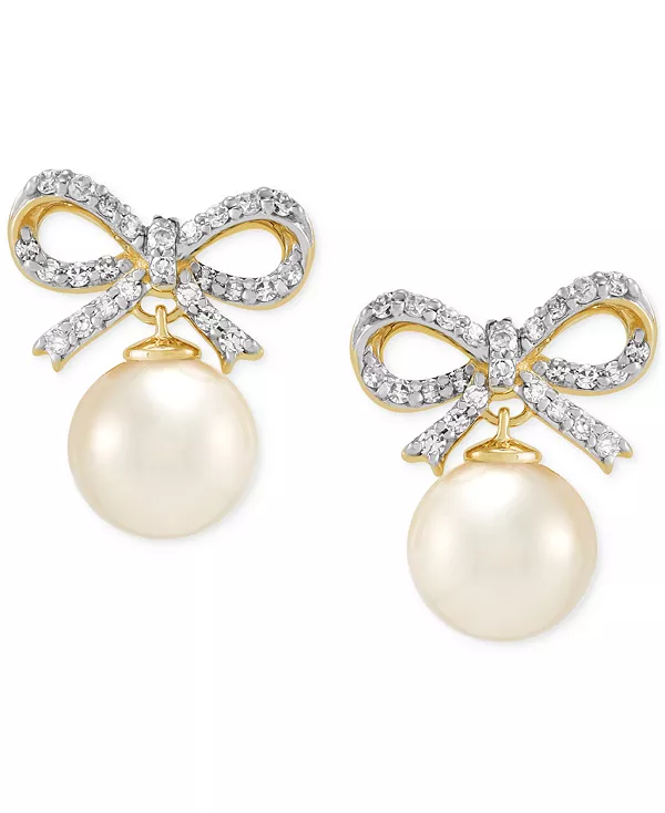 

Серьги-Бантики с культивированным пресноводным жемчугом (6-6-1/2 мм) и бриллиантами (1/6 карата) из 14-каратного желтого золота Honora, white