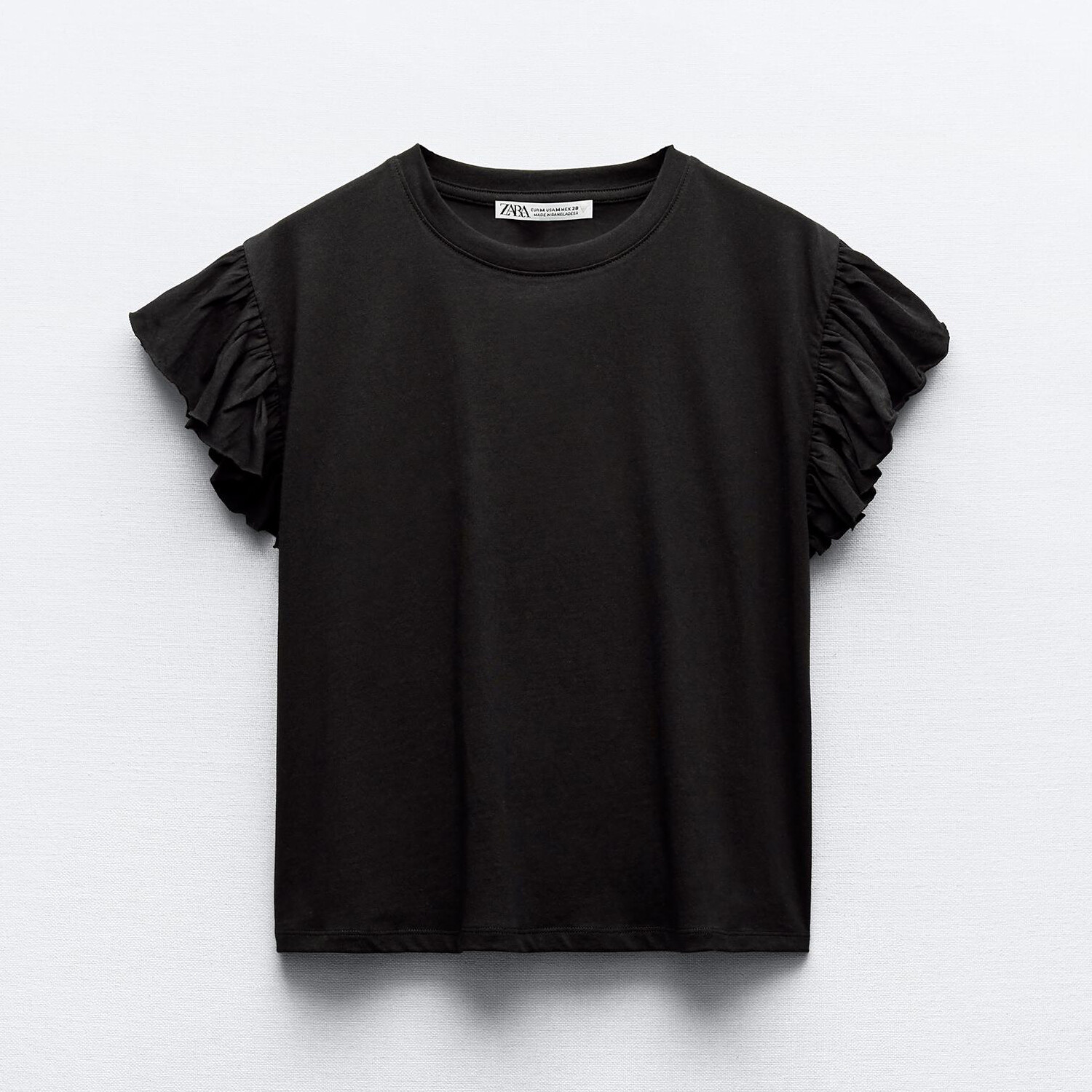 

Футболка Zara Cotton With Ruffles, черный