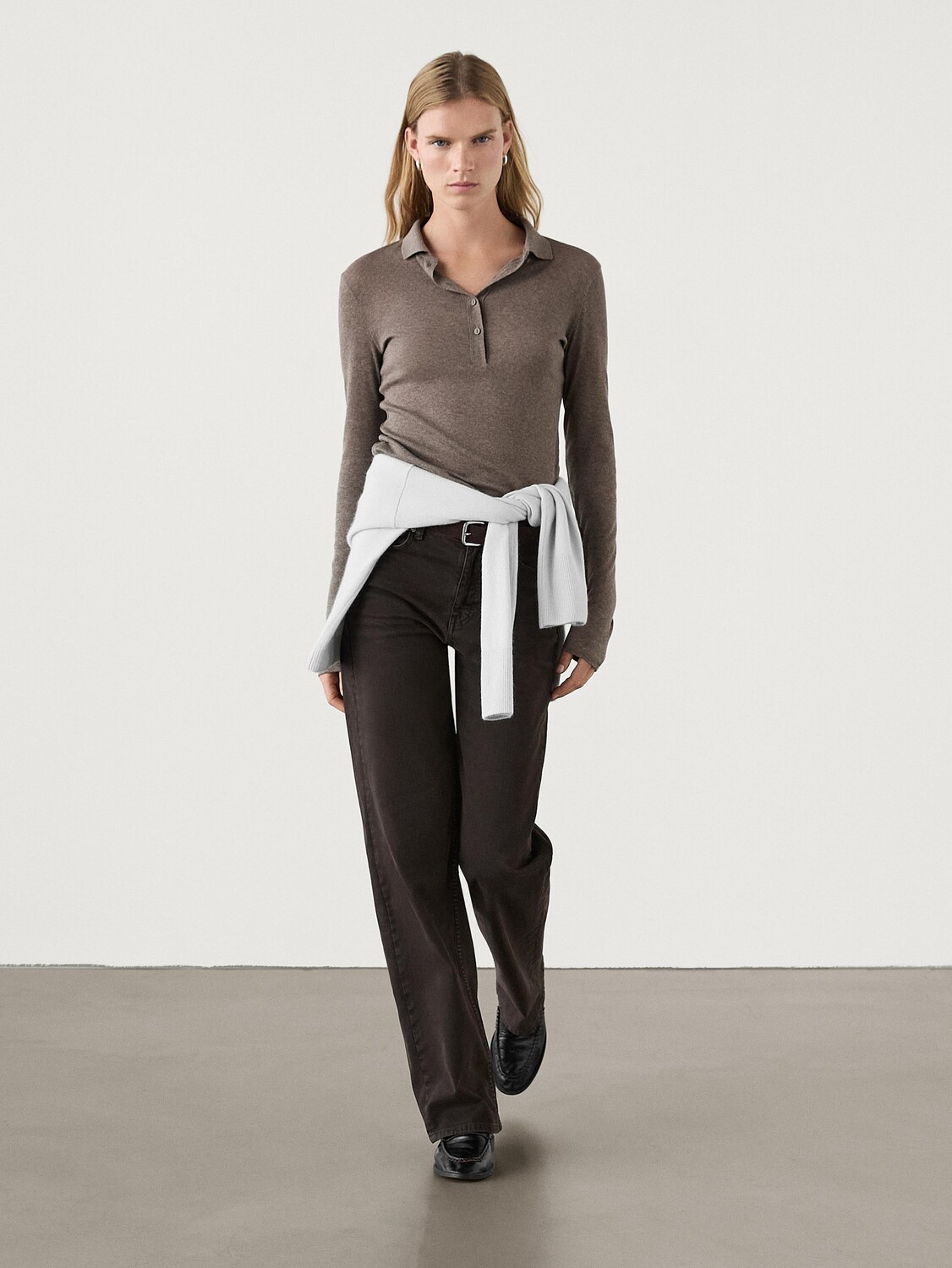 

Футболка с полупрозрачным воротником-поло Massimo Dutti, бежевый