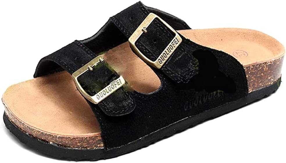

Женские и мужские сандалии Asifn на пробковой подошве с плоской подошвой, регулируемым ремешком и пряжкой, удобные с открытым носком, замшевые летние, черный