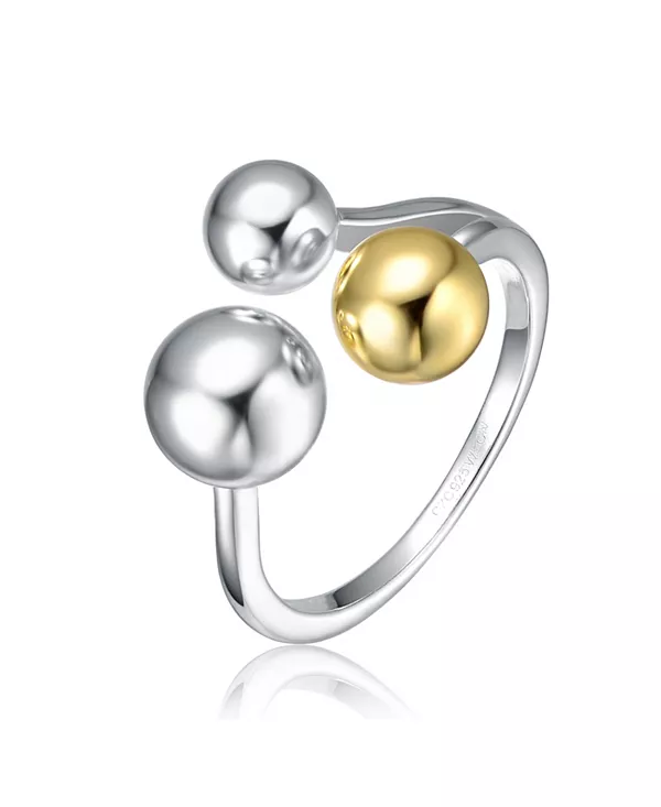 

Современное кольцо с тремя шариками из стерлингового серебра, покрытого двухцветным белым золотом и 14-каратным золотом Genevive, silver
