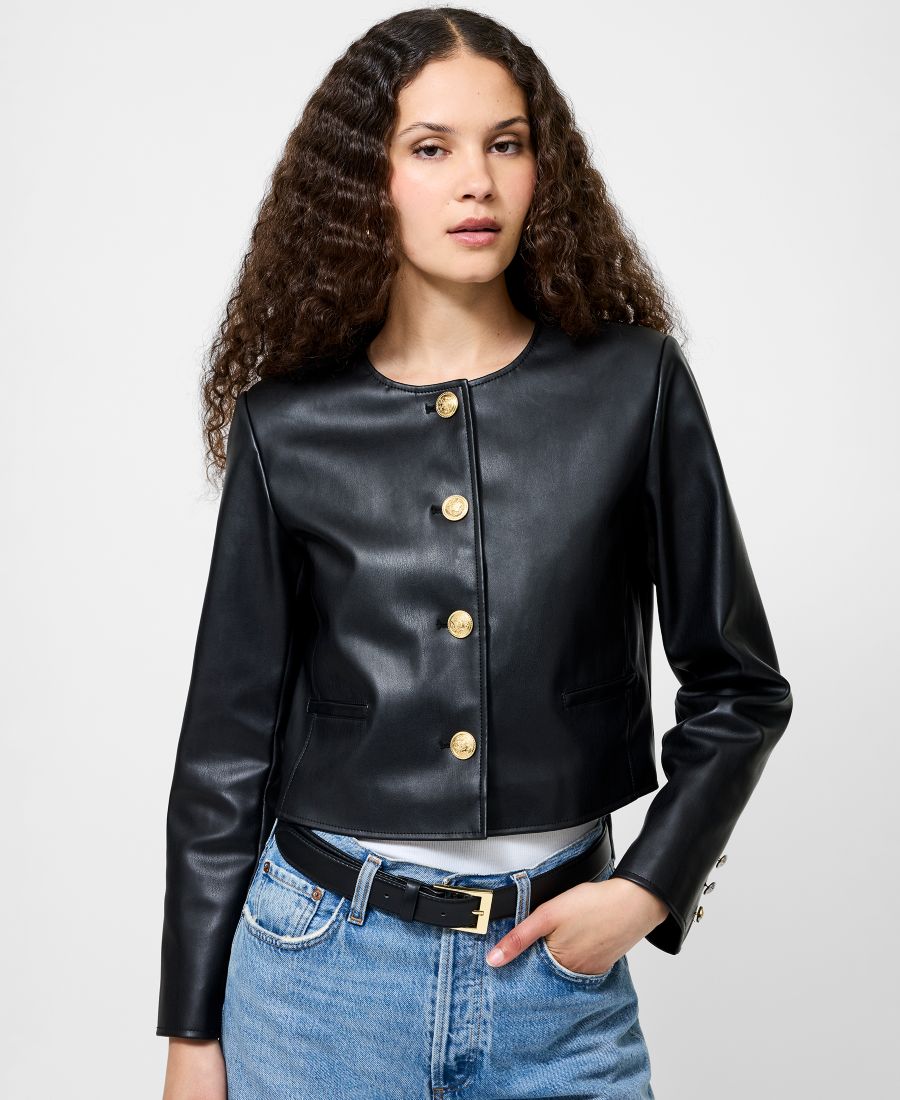 

Женская укороченная куртка с длинными рукавами из искусственной кожи French Connection, 01-Black