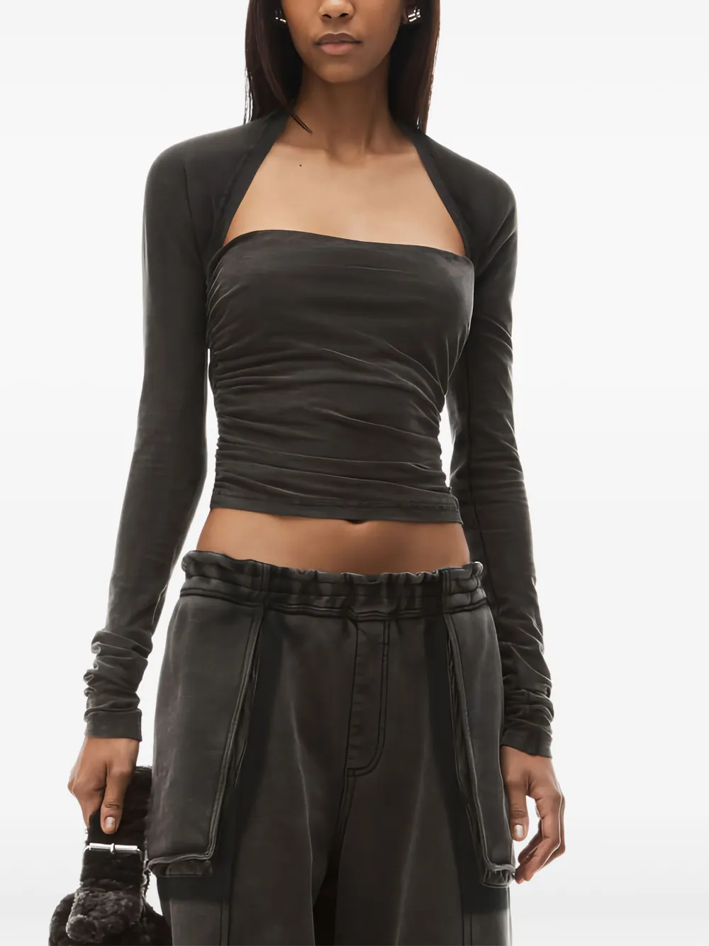 

Топ с длинными рукавами и сборками Alexander Wang, серый