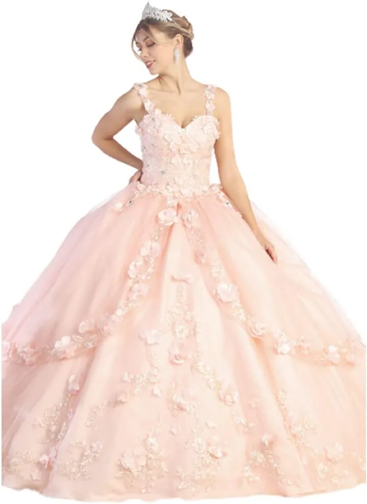 FORMALDRESSSHOPS - Элегантность: Бальное платье без бретелей с вырезом «сердечко» для Кинсеаньеры, украшенное сверкающей объемной цветочной аппликацией Generic, золото