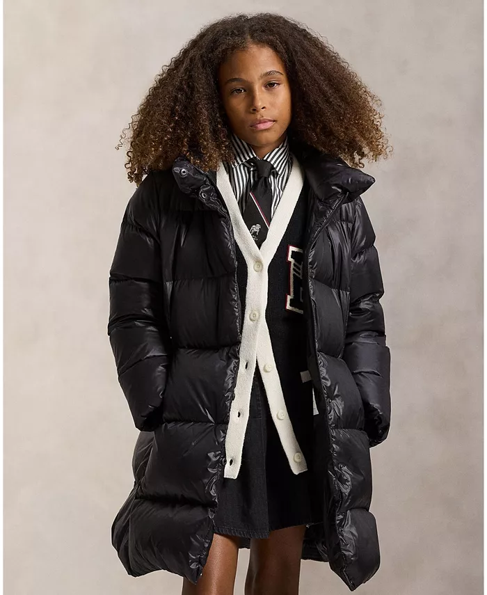 

Детская удлиненная куртка с капюшоном для девочек размеров 2T-6X Polo Ralph Lauren, черный