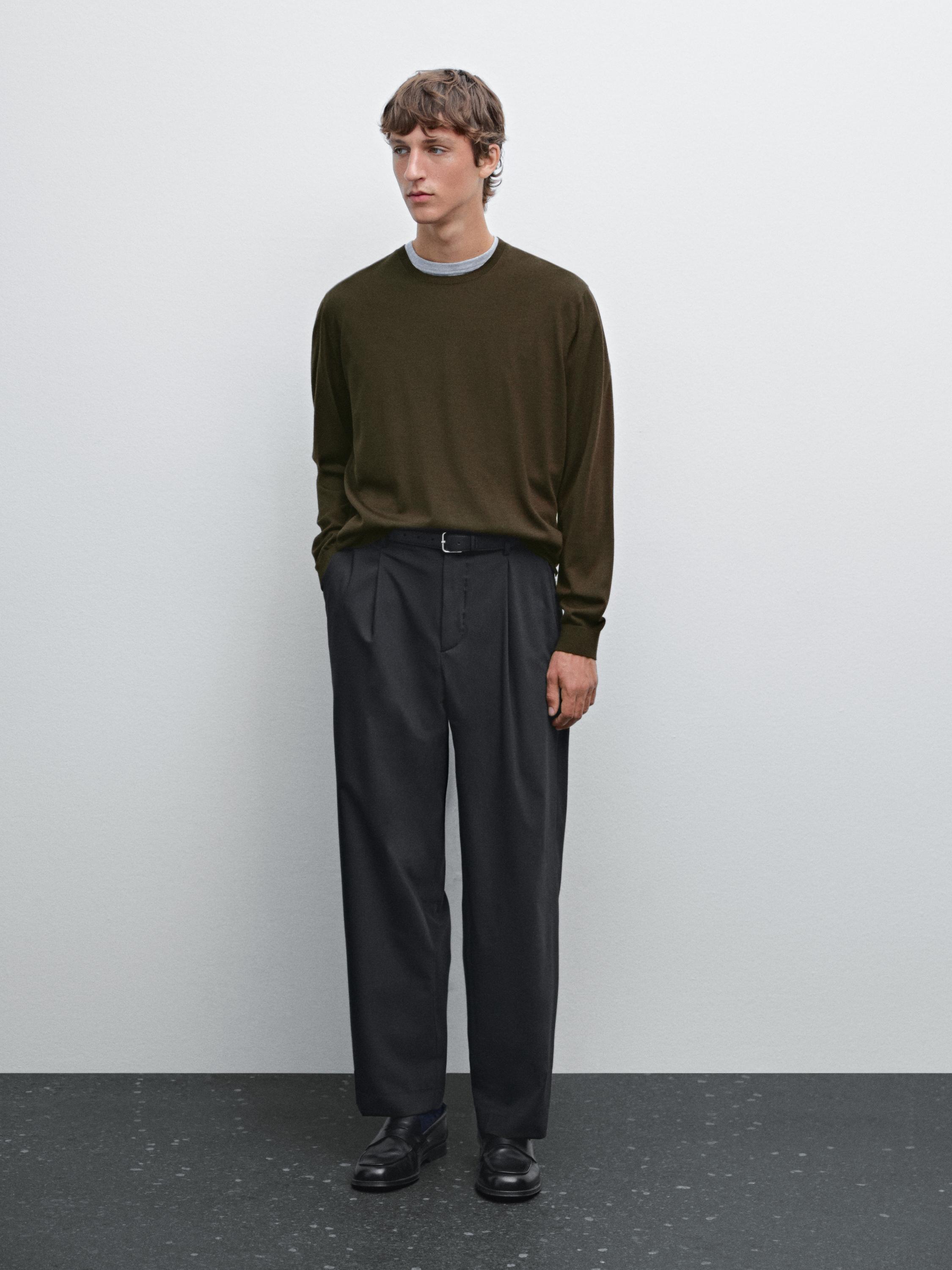 

Вязаный свитер из 100% мериносовой шерсти Massimo Dutti, Dark Khaki