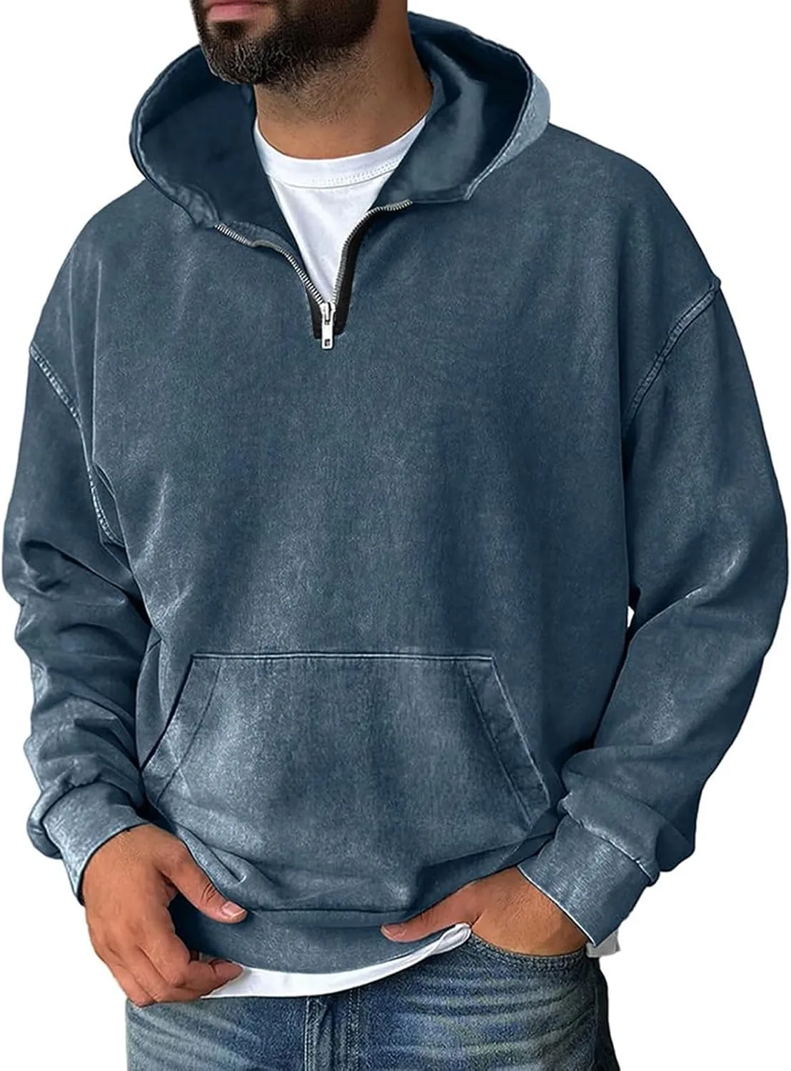 

Оверсайз худи для мужчин Big and Tall, винтажное флисовое поло с капюшоном и карманами