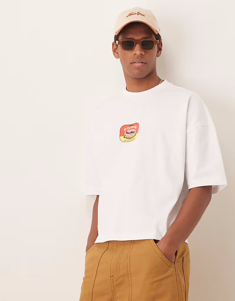 

Футболка свободного кроя ASOS DESIGN плотная, свободного кроя, с принтом белого цвета