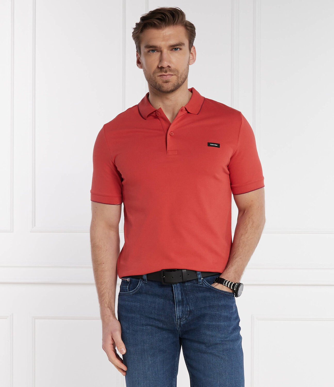Поло Calvin Klein PIQUE Slim Fit, коралловый — фото 3