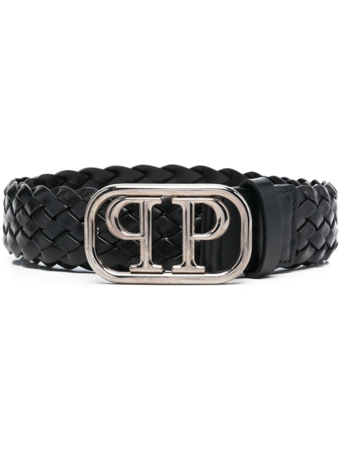 

Philipp Plein плетеный ремень с пряжкой-логотипом, черный