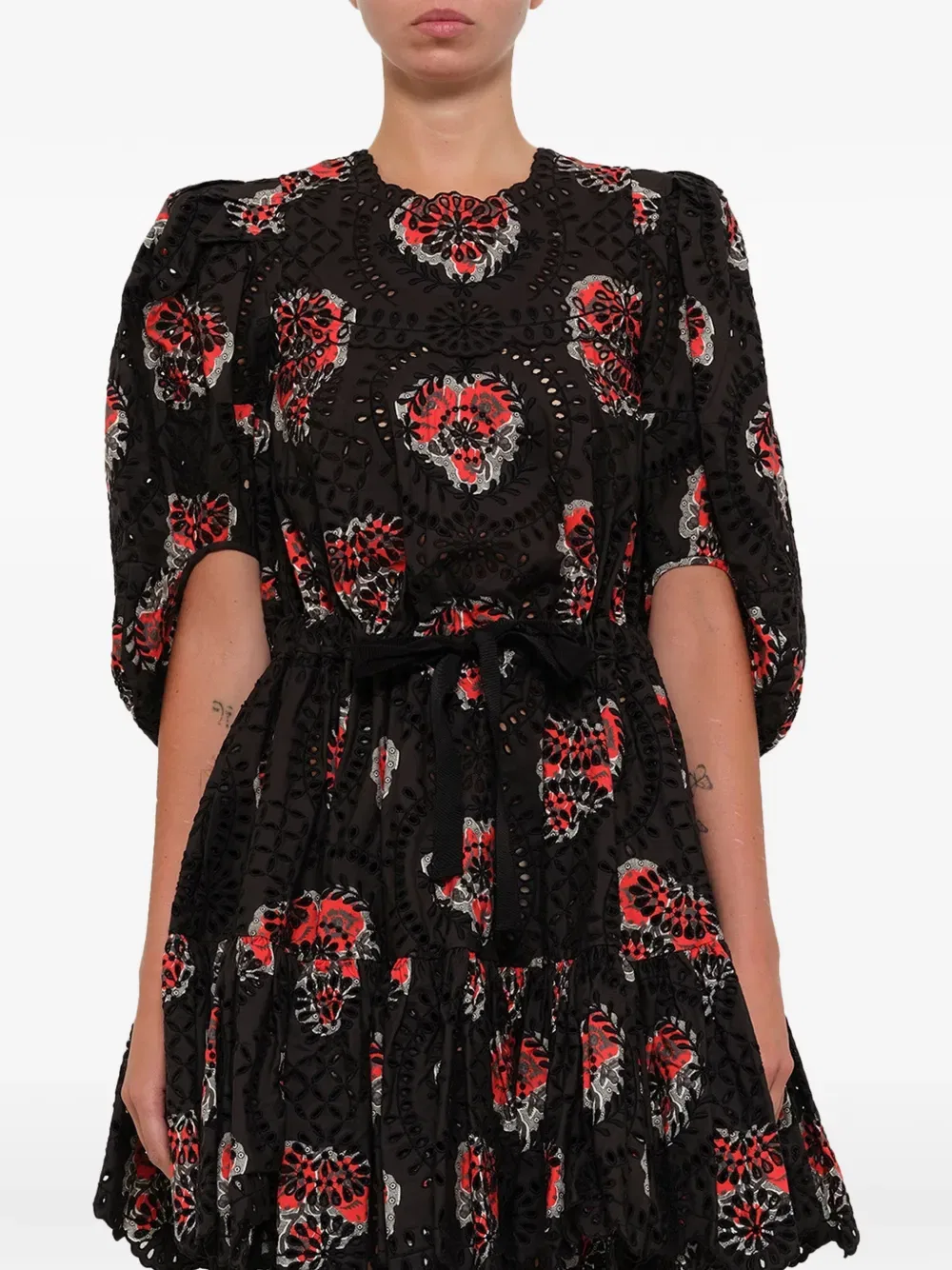 Платье с принтом Broderie-Anglaise Alexander Mcqueen, черный