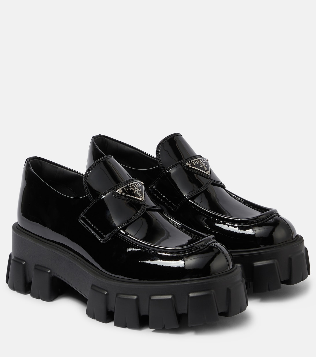 Кожаные монолитные лоферы на платформе Prada, черный
